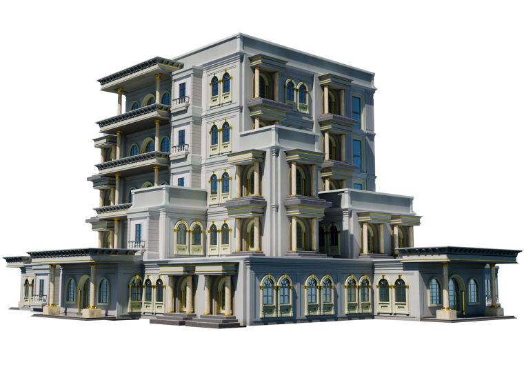 An ornate building made with BuildXQ